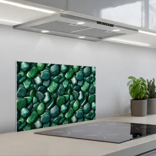 Groen - Glanzende - Kiezels keuken achterwand spatscherm klein 900 -3d_schuin