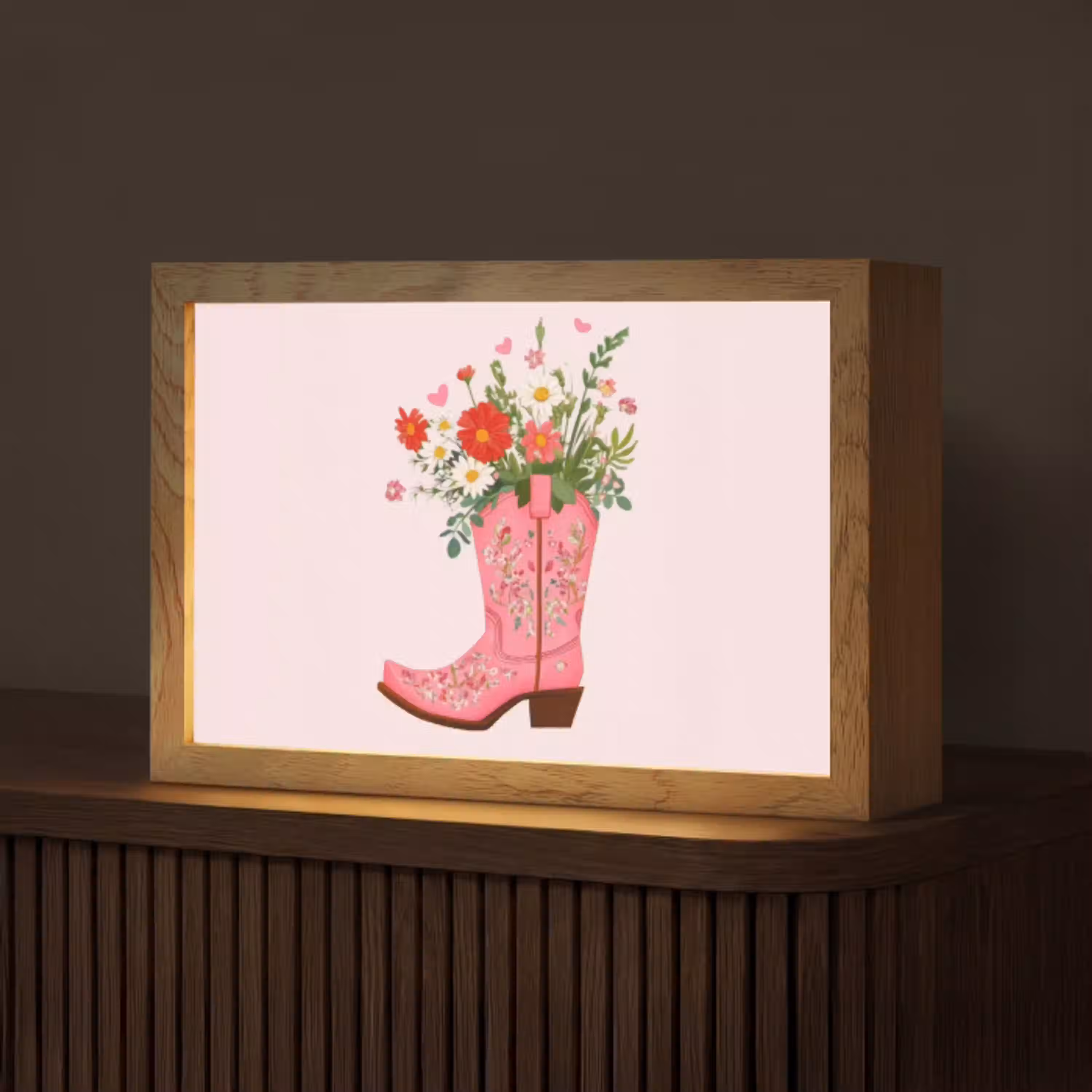 Cowboylaarzen - Roze - Boeket - Bloemen Light Box met kabel (Tafellamp) klein -z3d_website