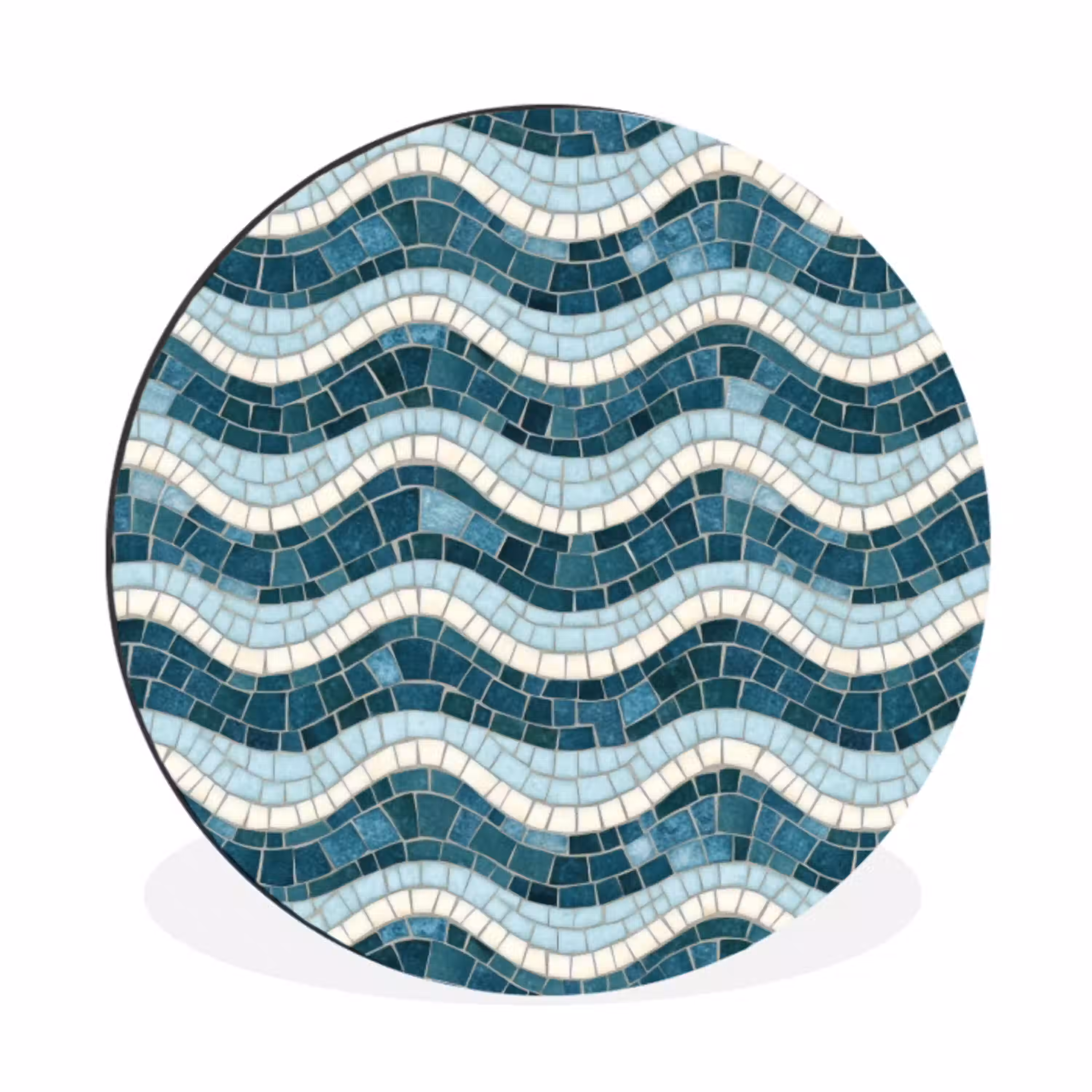 Blauw - Wit - Mozaïek - Golvend Wandcirkel aluminium klein 190 -3d