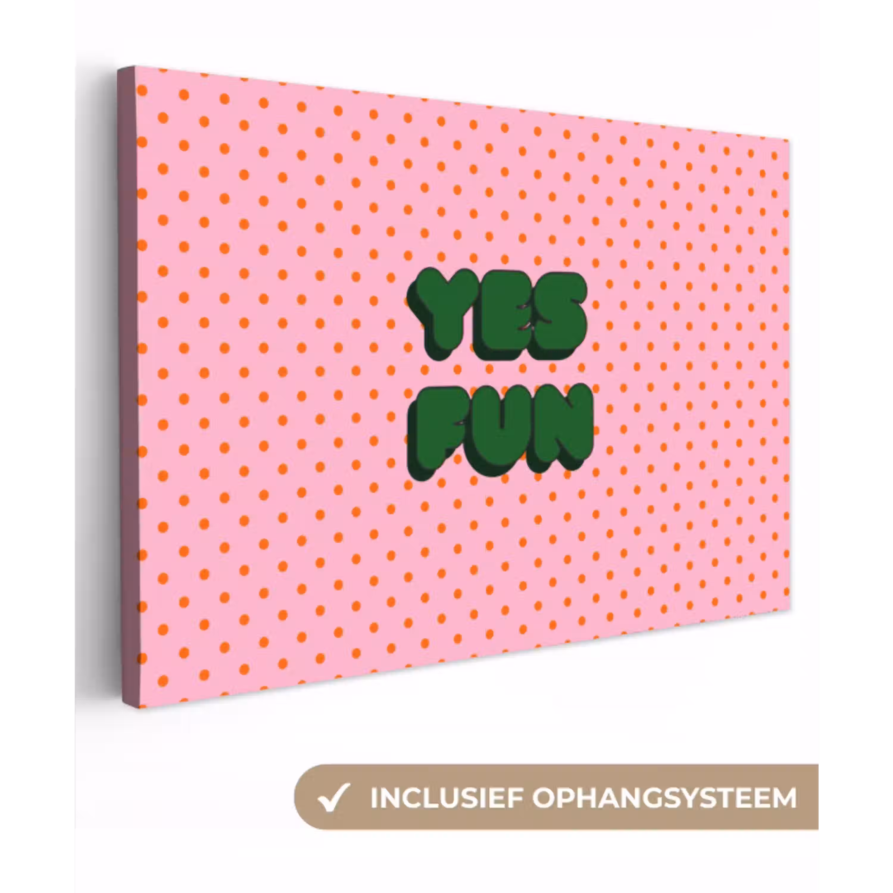 Yes fun - Groen - Roze - Stippen canvas 2cm klein -3d