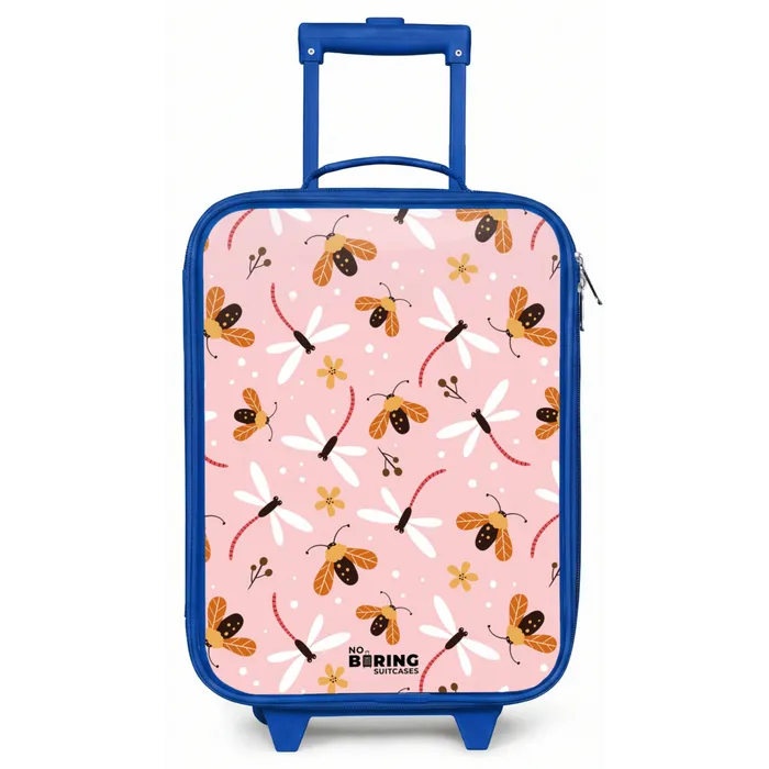 Lieveheersbeestjes en libellen op roze achtergrond Kinderkoffer - Blauw klein -zz3dotto