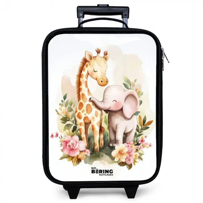 Giraffe en olifant tussen bloemen op witte achtergrond Kinderkoffer - Zwart klein -zzz_website3d