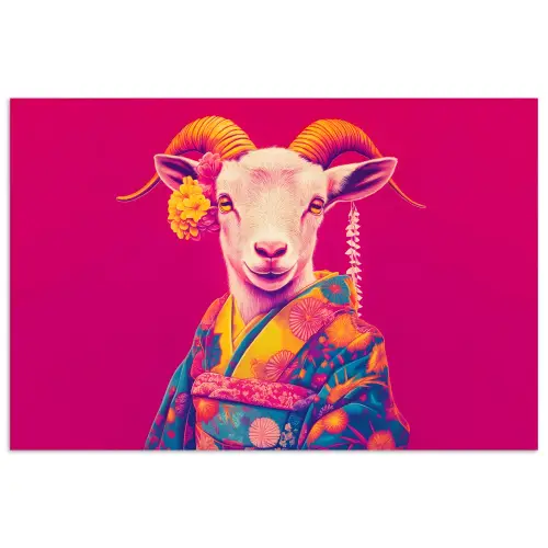 Geit - Hoorns - Kimono - Kleurrijk poster papier klein -3d