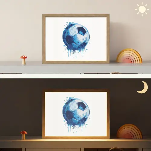 Voetbal - Blauw - Inkt - Spatten Light Box met batterij (Wandlamp kind) middel -sfeer3_kind
