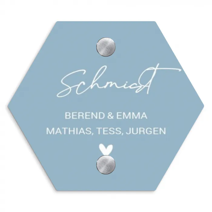 Effen - Lichtblauw - Sierlijk Naambord Hexagon klein -3d