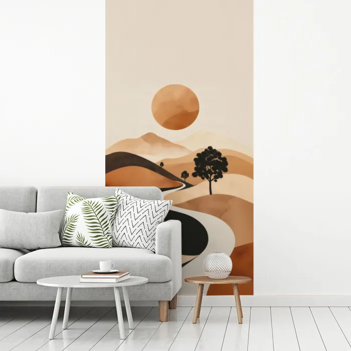 Zon - Heuvels - Boom - Abstract fotobehang vinyl groot -woonkamer