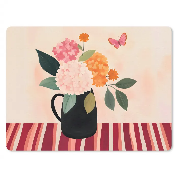 Vaas - Bloemen - Vlinder - Rood muismat rubber klein -3d