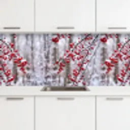 Bessen - Takken - Sneeuw - Winter - Kleurrijk keuken achterwand 2 middel -3d