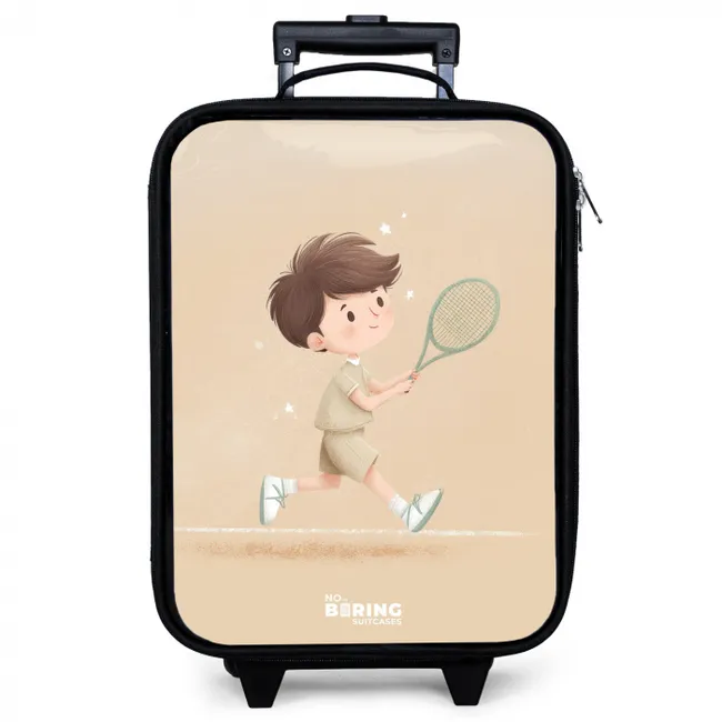 Jongen speelt tennis op zandkleurige achtergrond Kinderkoffer - Zwart klein -zzz_website3d
