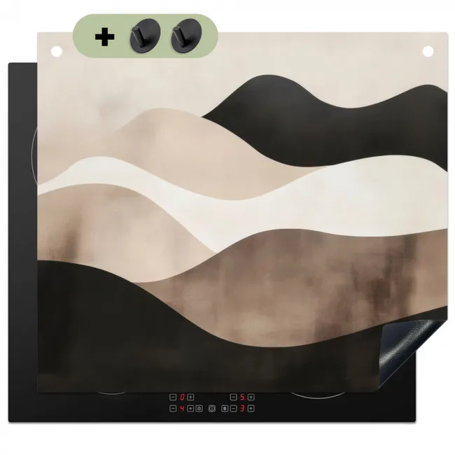 Inductie beschermer en spatscherm (2in1) - Abstract - Landschap - Golven - Crèmekleur