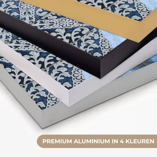 Meisje met de parel - Johannes Vermeer - Delfts blauw Textielframe zilver middel -USP_kleurenNL