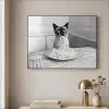 Kat - Siamees - Zwart Wit - Schattig - Dieren Textielframe zwart klein -sfeer2