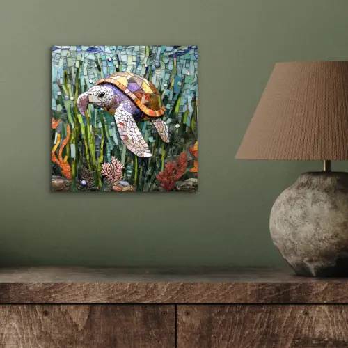 Schildpad - Zeewier - Mozaïek aluminium wit klein -sfeer2