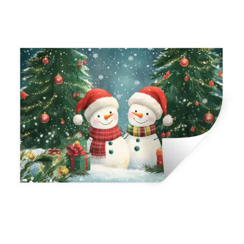 Sneeuwpop - Kerstsneeuw - Groen - Rood Muursticker klein -3d