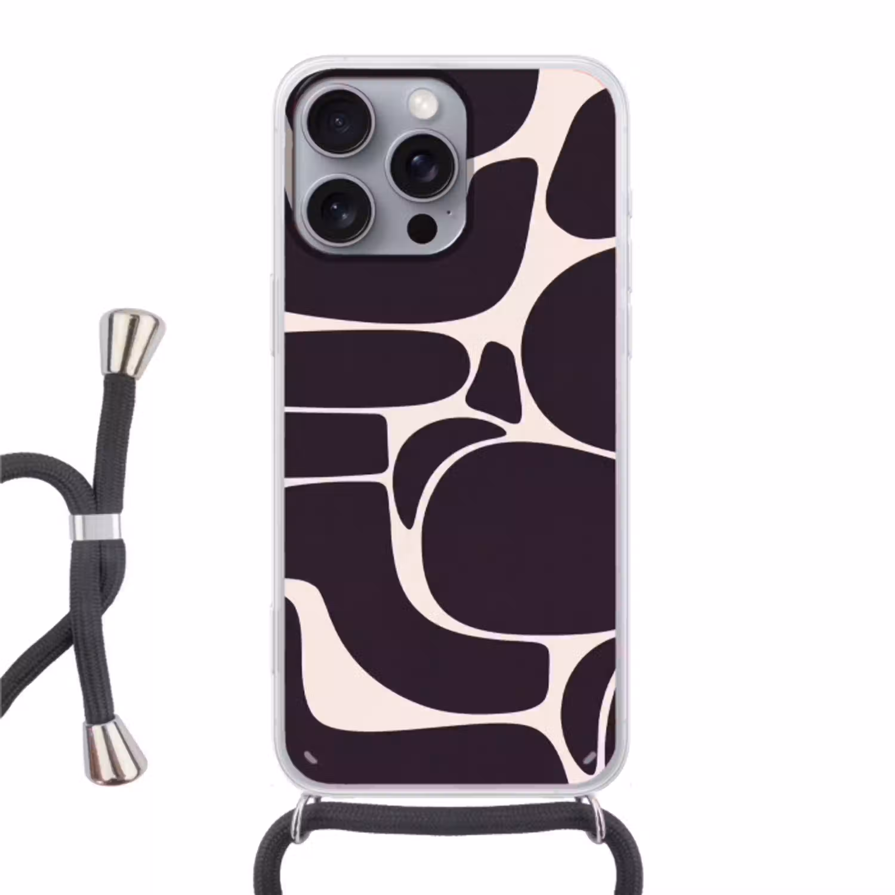 Patroon - Organisch - Zwart Hoesje iPhone 16 Pro Max met koord klein -3d