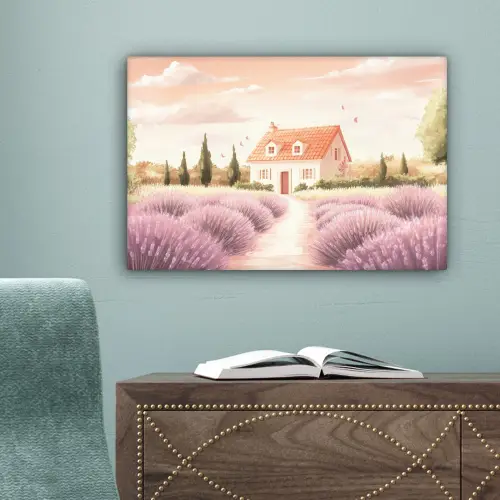 Lavendelveld - Huis - Paars canvas 2cm klein -sfeer4