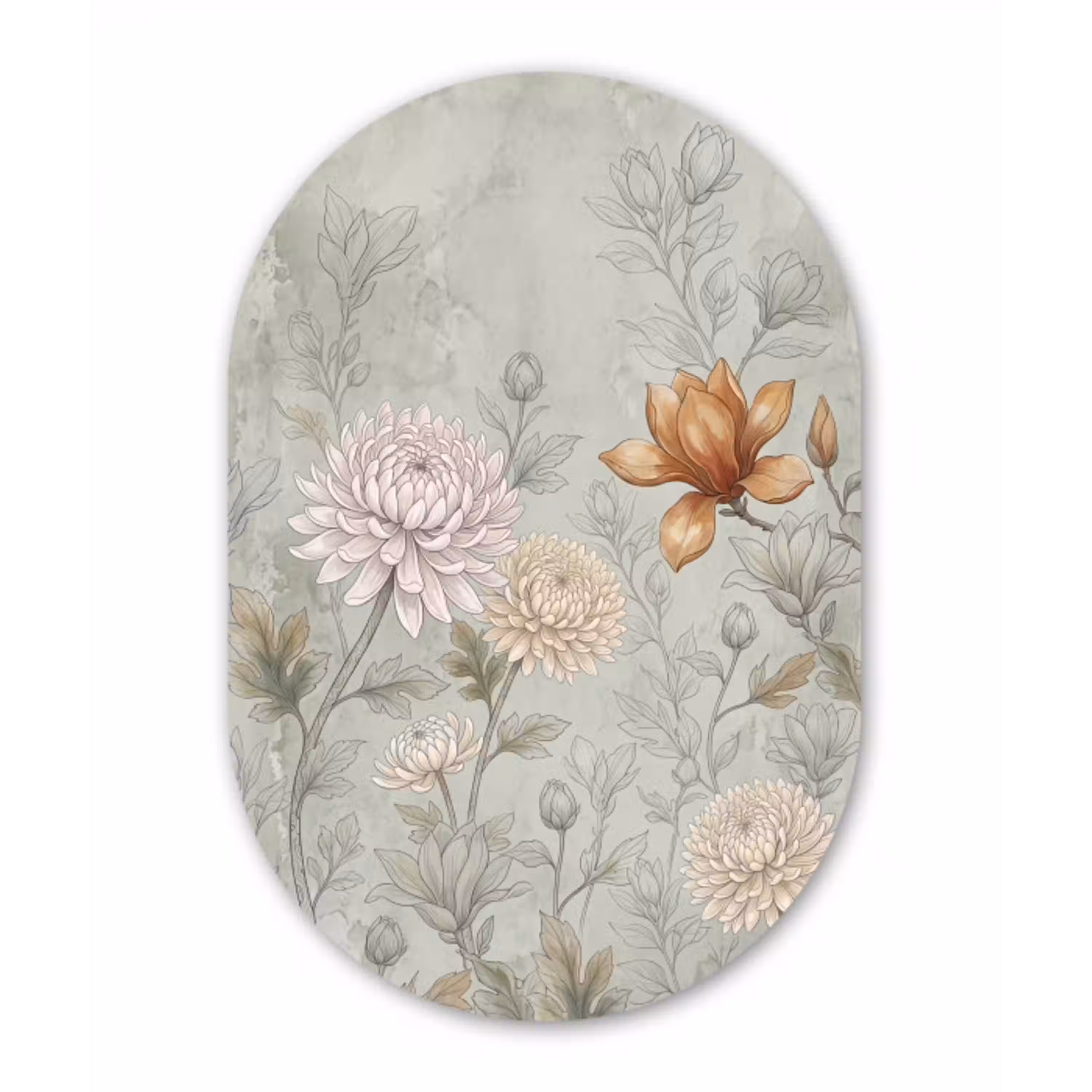 Illustratie - Bloemen - Groen Wandcirkel Ovaal Aluminium middel -3d