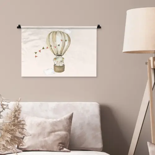 Luchtballon - Olifant - Watercolor - Beige - Dieren Wandkleed katoen klein -sfeer4