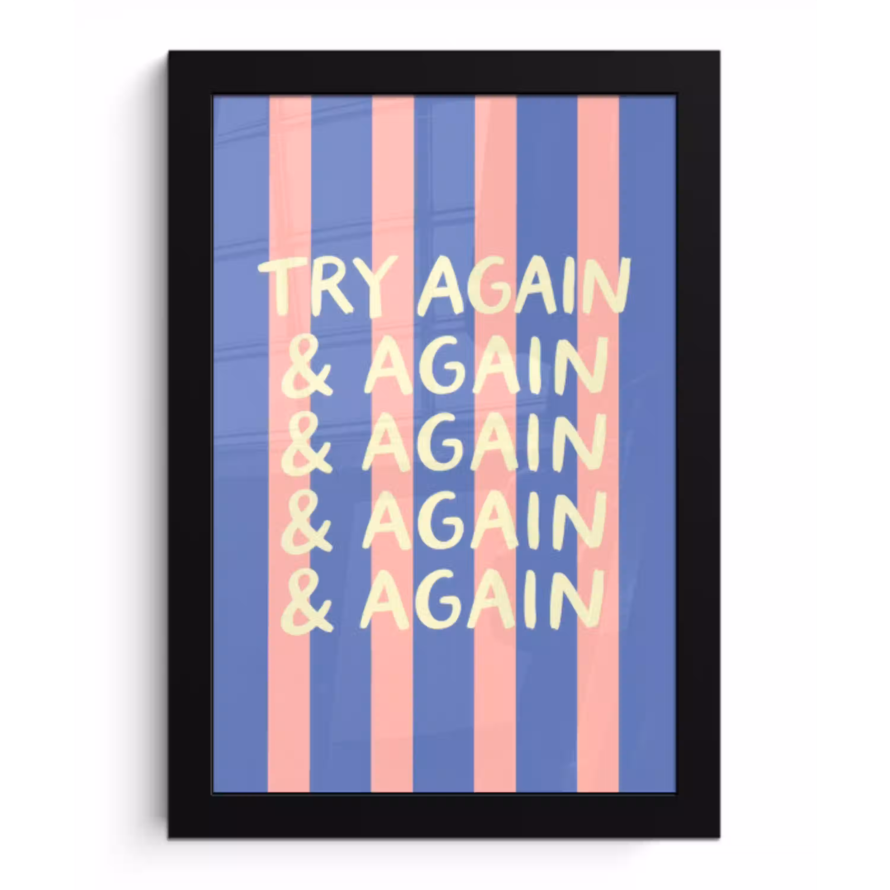 Try again - Strepen - Roze - Verticaal - Blauw fotolijst zwart zonder passe partout klein -3d