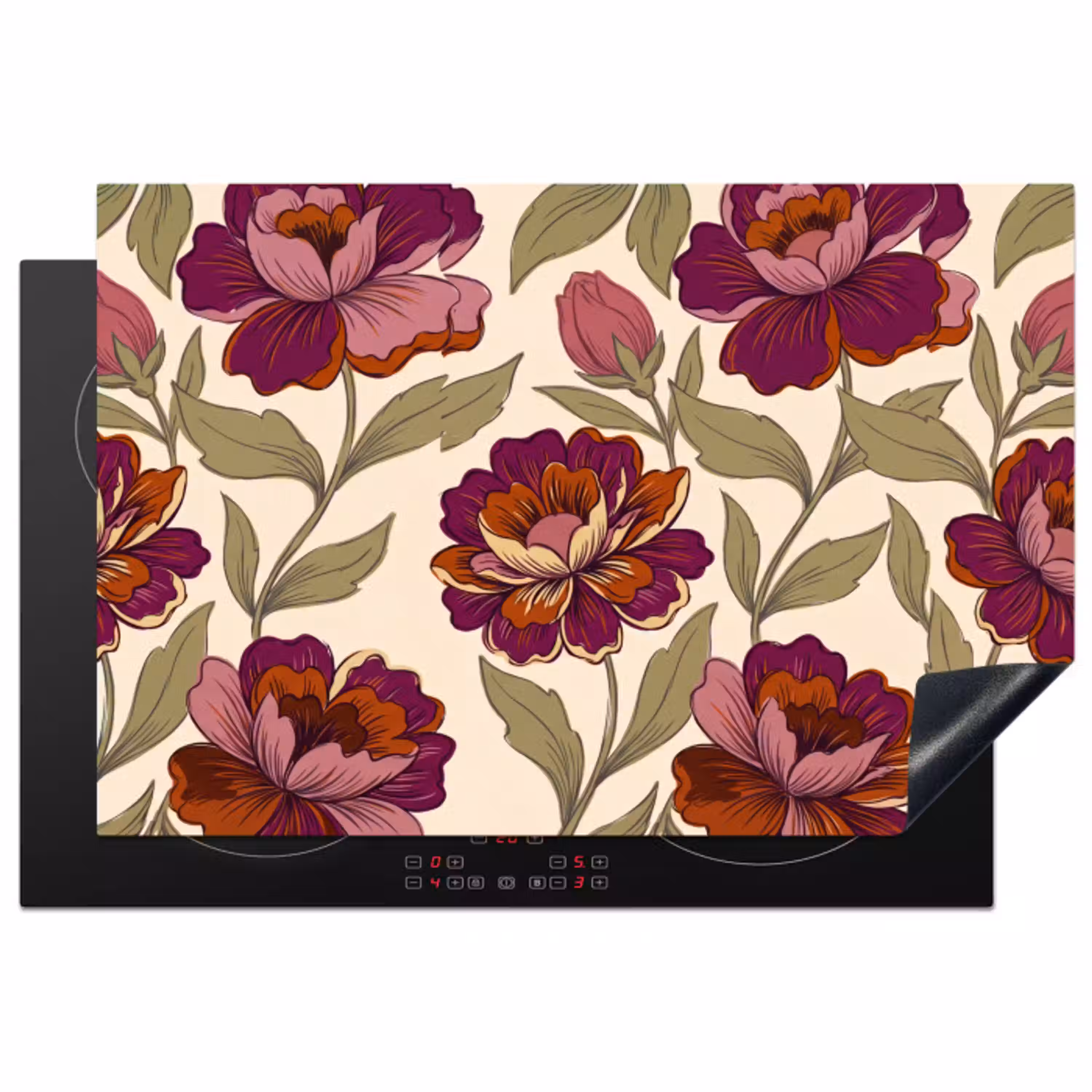 Bloemen - Patroon - Natuur - Modern - Paars Inductie beschermer vinyl 3mm klein -3d