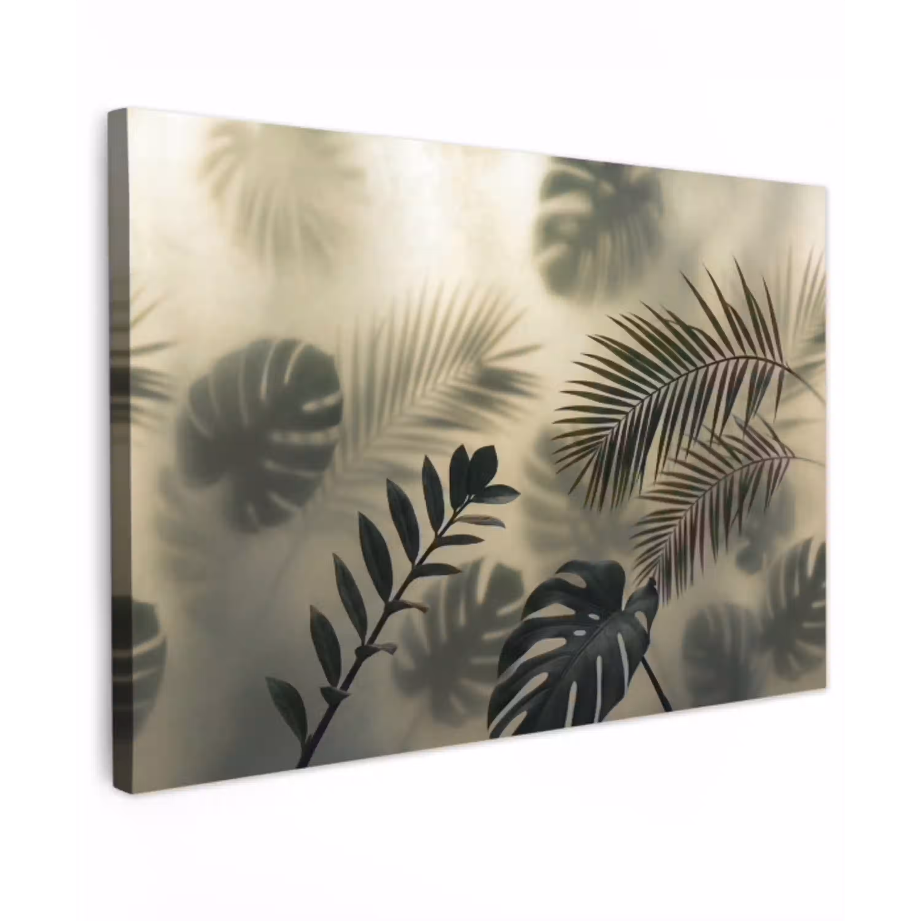 Planten - Bladeren - Schaduwen - Groen - Modern Tuinposter op houten frame 2 cm dik klein -3d