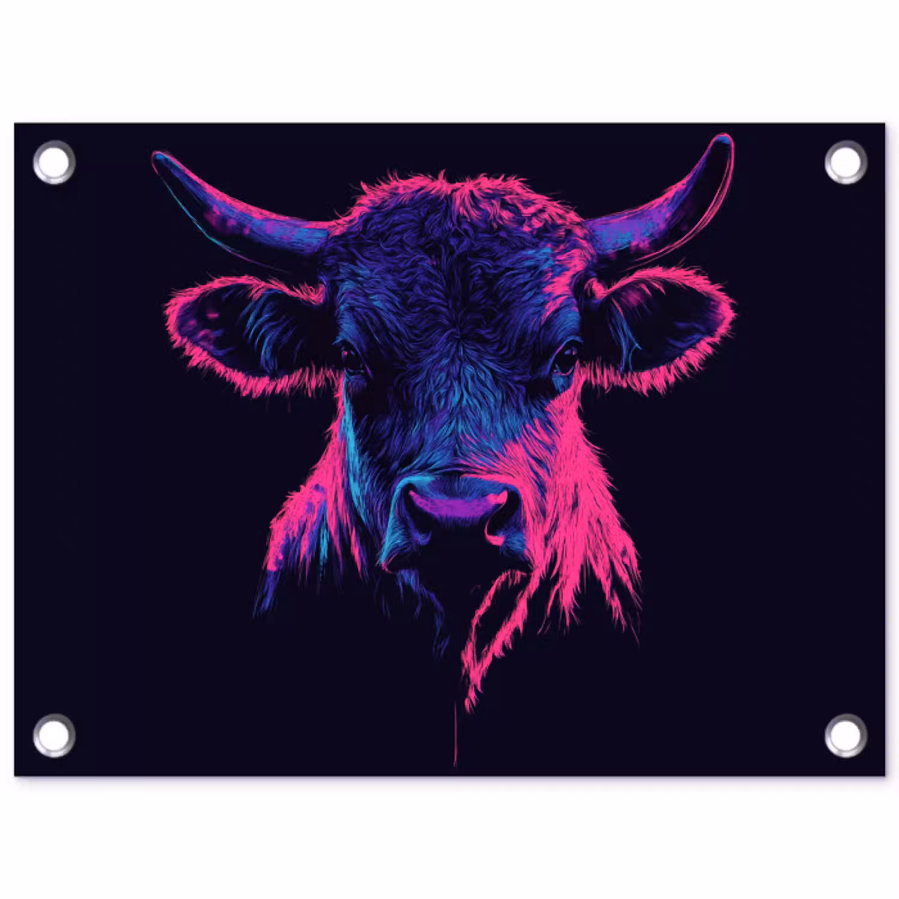 Stier - Neon - Zwart - Kleur tuinposter los doek klein -3d