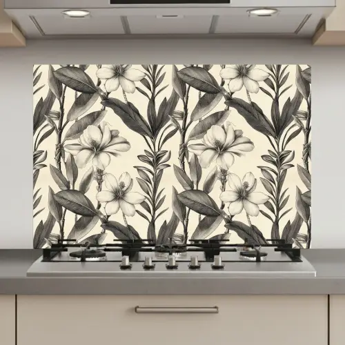 Klassiek - Botanisch - Zwart - Beige keuken achterwand spatscherm klein 900 -3d_website