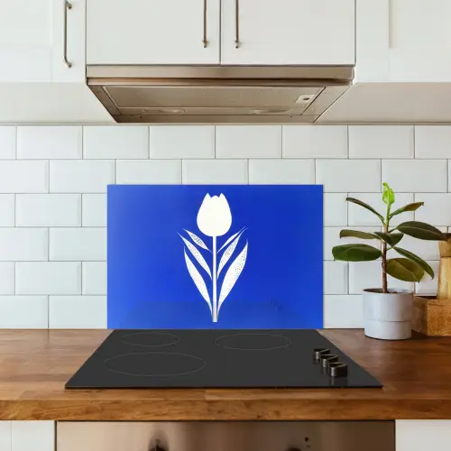 Tulp - Minimalistisch - Bladeren - Wit keuken achterwand spatscherm klein -sfeer2