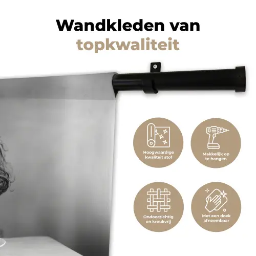 Poedel - Hond - Zwart - Wit - Schattig - Pasta Wandkleed katoen klein -sfeer2
