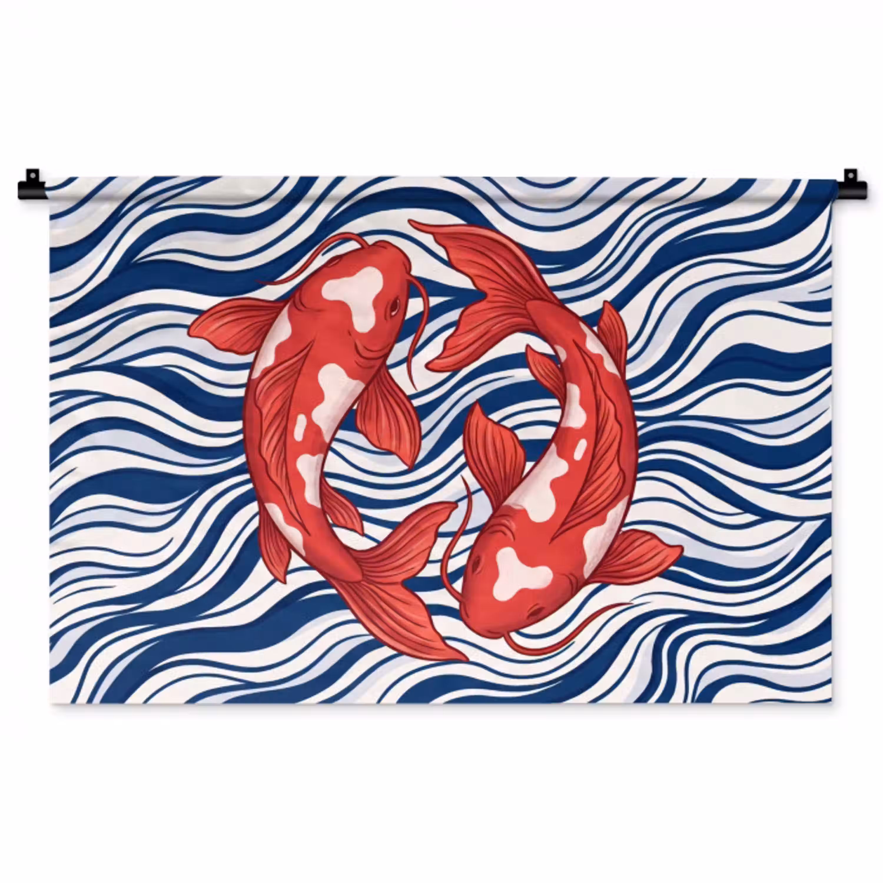Vis - Water - Natuur - Illustratie - Rood Wandkleed katoen middel -zz3d