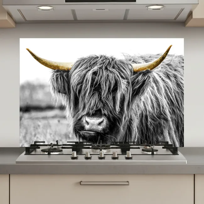 Schotse hooglander - Hoorns - Goud - Zwart keuken achterwand spatscherm klein -3d_website