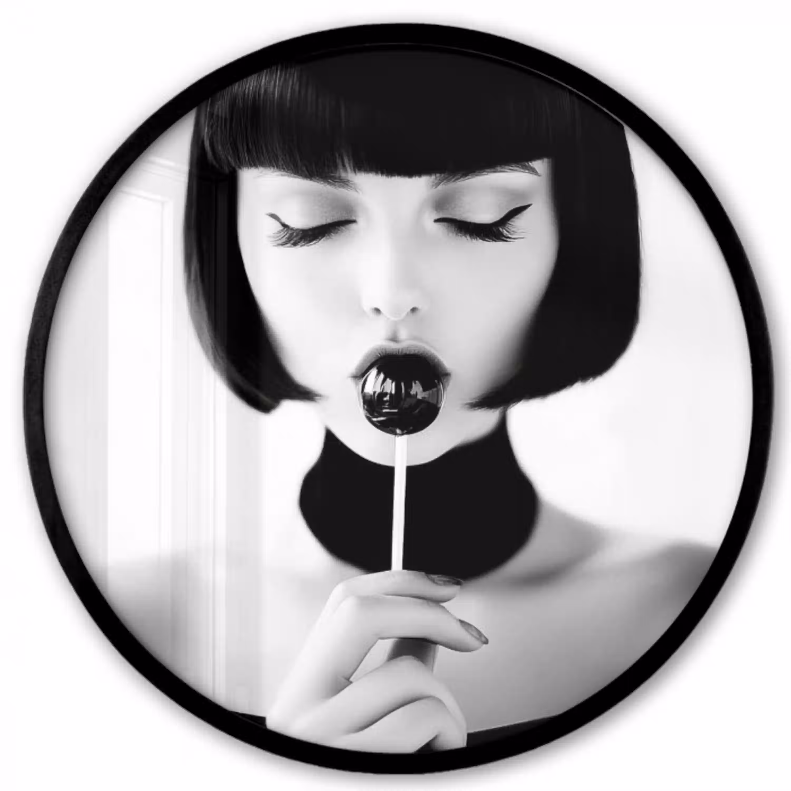 Vrouw - Lolly - Zwart - Wit Fotolijst rond zonder passe partout klein -3d