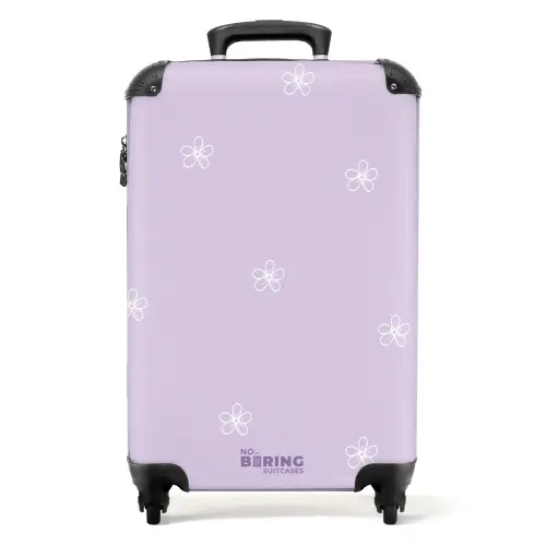 Paarse achtergrond met witte bloemen NBS - Handbagage koffer - Unisex middel -productfoto_recht