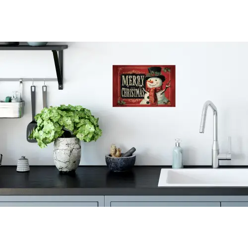 Klassiek - Kerstgroet - Sneeuwpop - Rood Muursticker klein -keuken