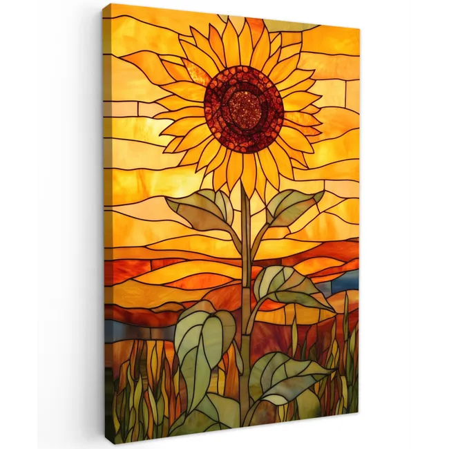 Zonnebloem - Mozaïek - Zonsondergang - Geel Tuinposter op houten frame 2 cm dik klein -3d