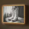 Wijn - Cowboylaarzen - Raamlicht - Wit Light Box met batterij (Wandlamp) middel -z3d_website