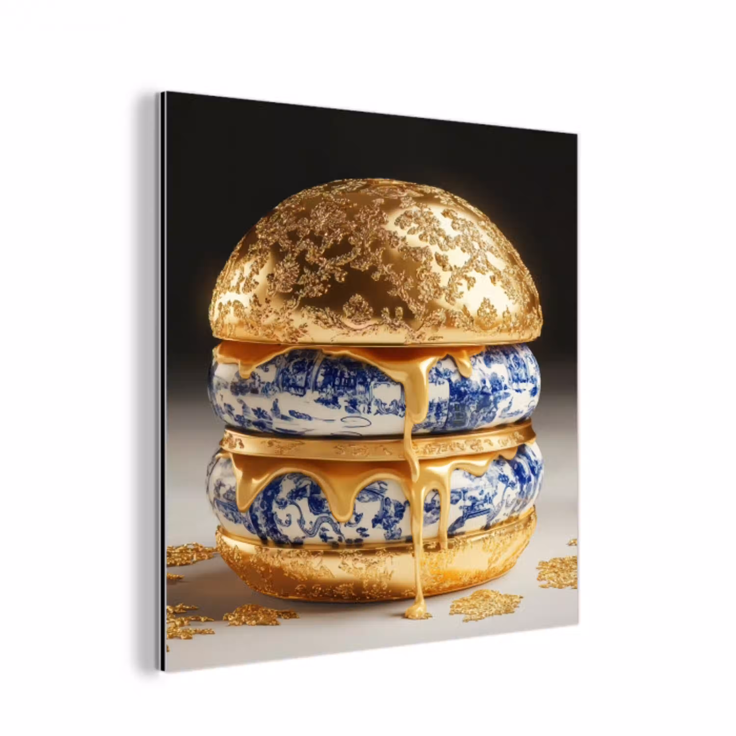 Delftsblauw - Goud - Burger aluminium wit klein -3d