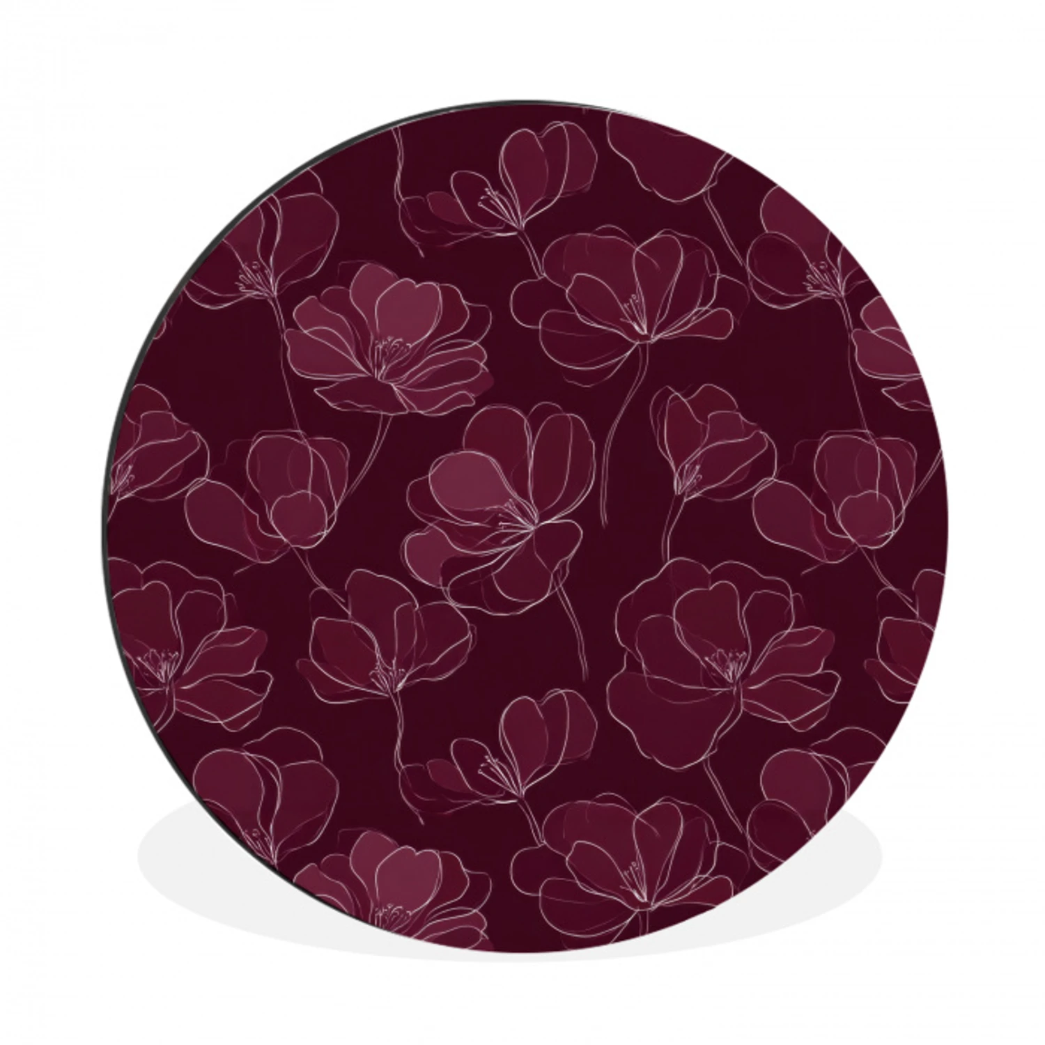 Bloemen - Patroon - Bordeauxrood Wandcirkel aluminium klein 190 -3d