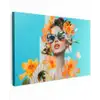 Bloemen - Vrouw - Zonnebril - Blauw Tuinposter op houten frame 2 cm dik klein -3d