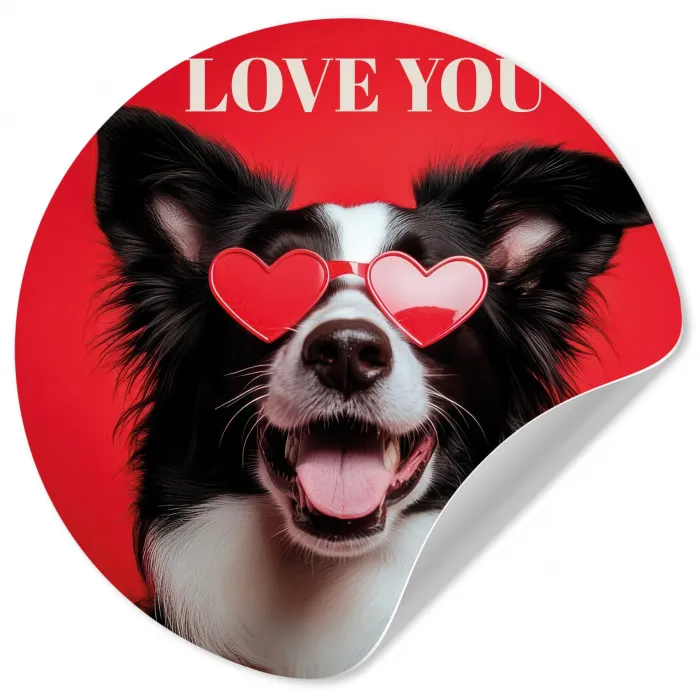 Hond - Hartjesbril - Loveyou - Rood Wandcirkel behangsticker klein -3d
