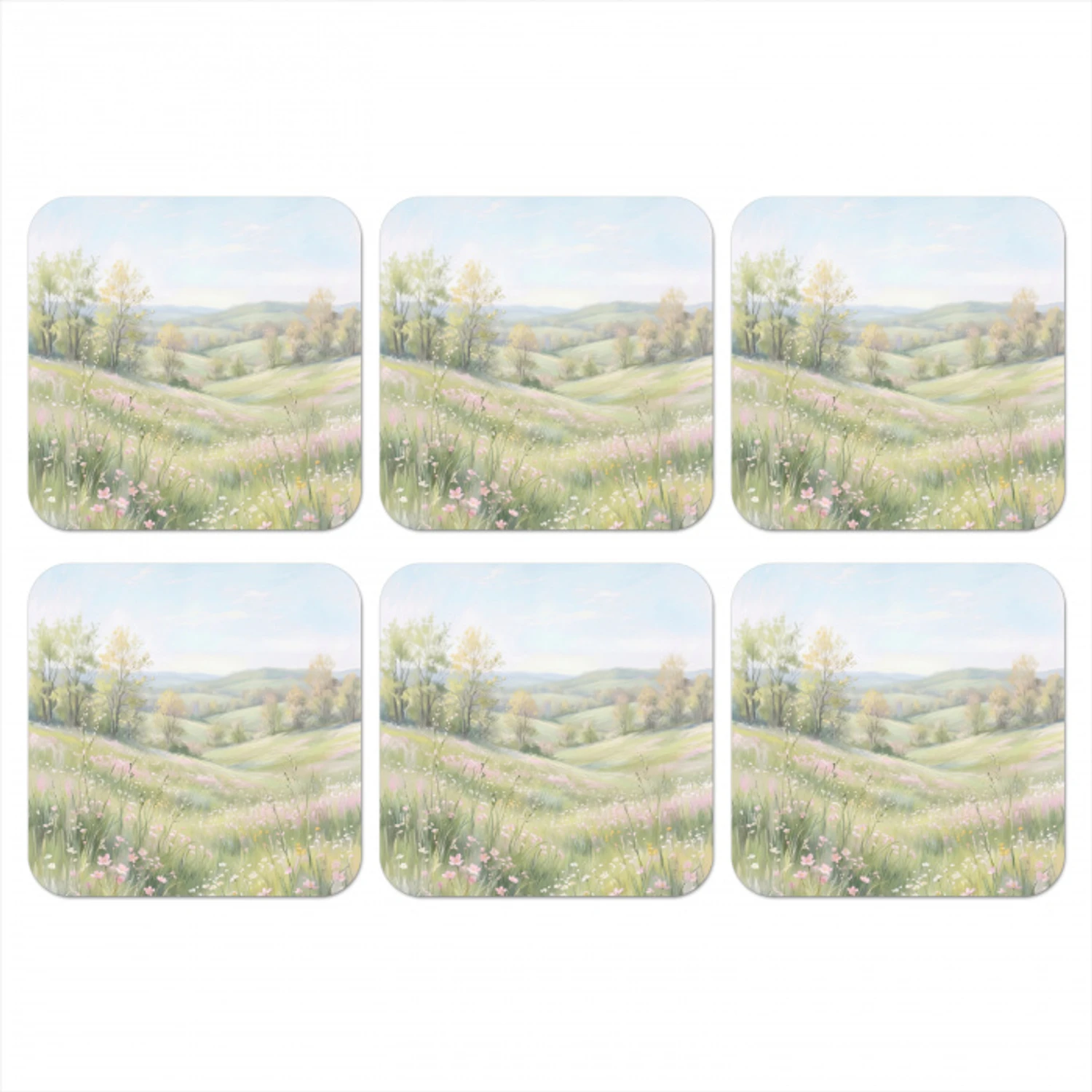 Bloemen veld - Bloemen - Groen onderzetter kurk middel -3d