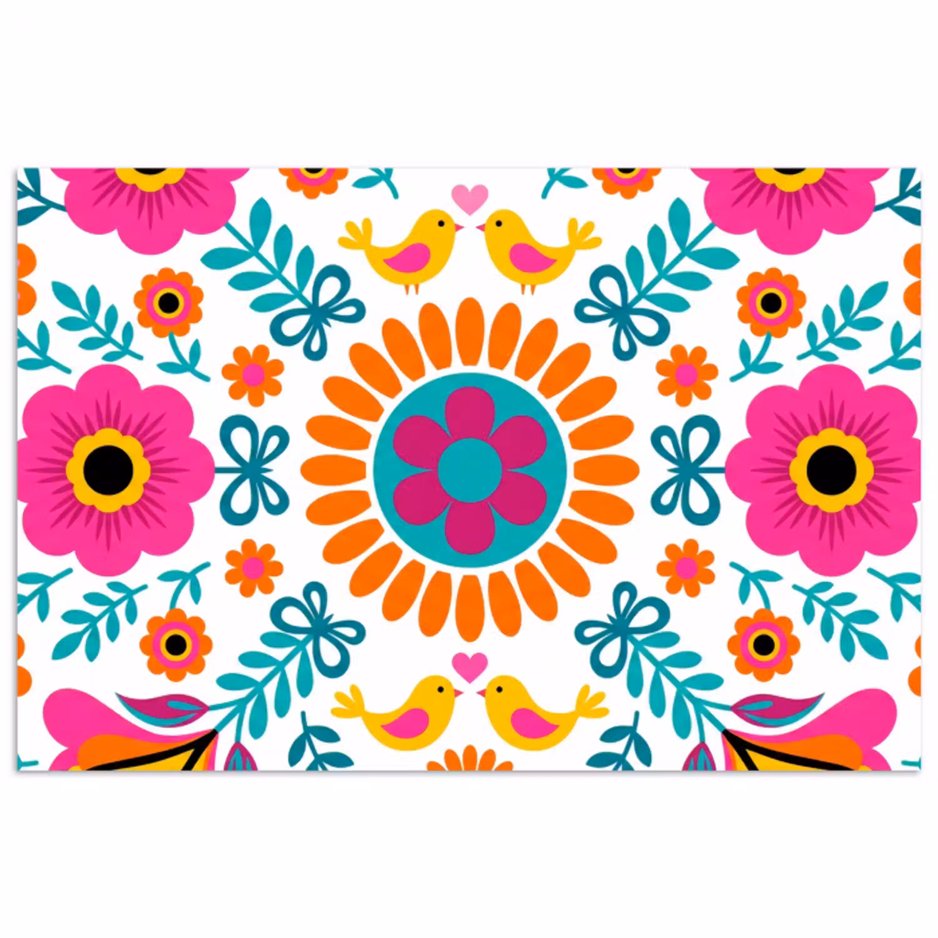 Bloemen - Vogel - Patroon - Kleurrijk - Modern poster papier klein -3d