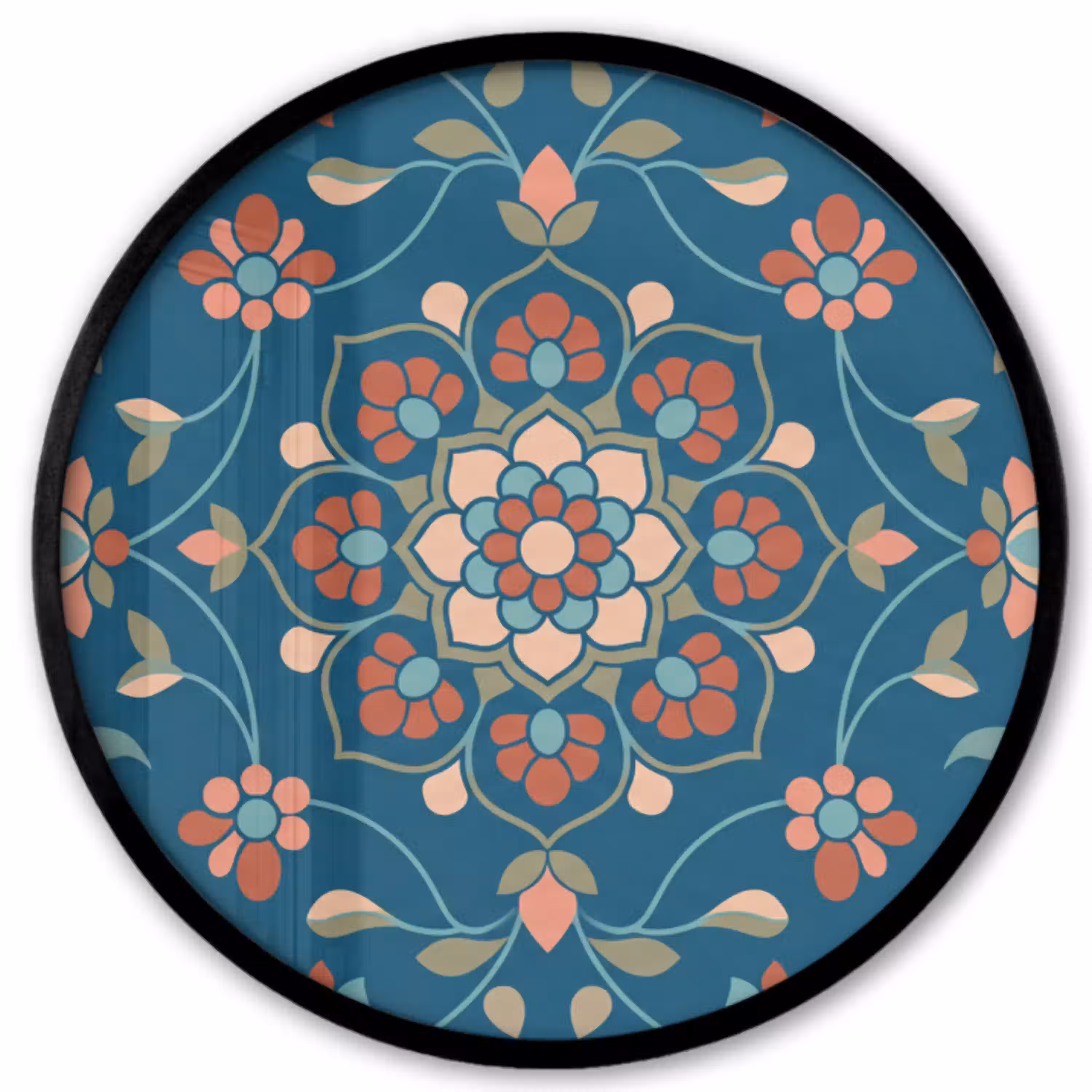 Bloemen - Patroon - Natuur - Ornament - Blauw Fotolijst rond zonder passe partout klein -3d