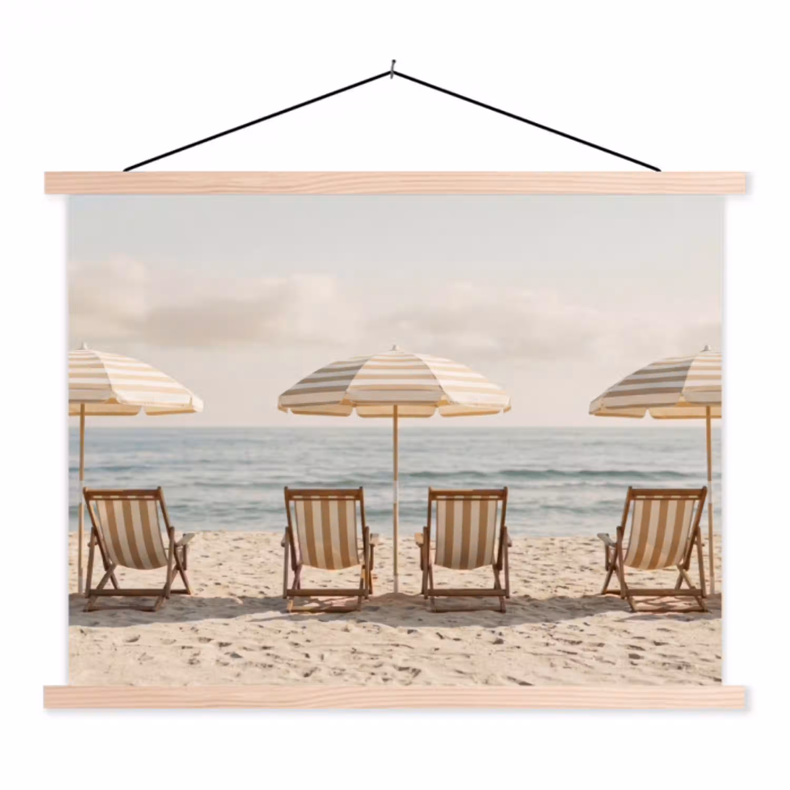 Strand - Stoelen - Parasol textielposter latten blank klein -3d