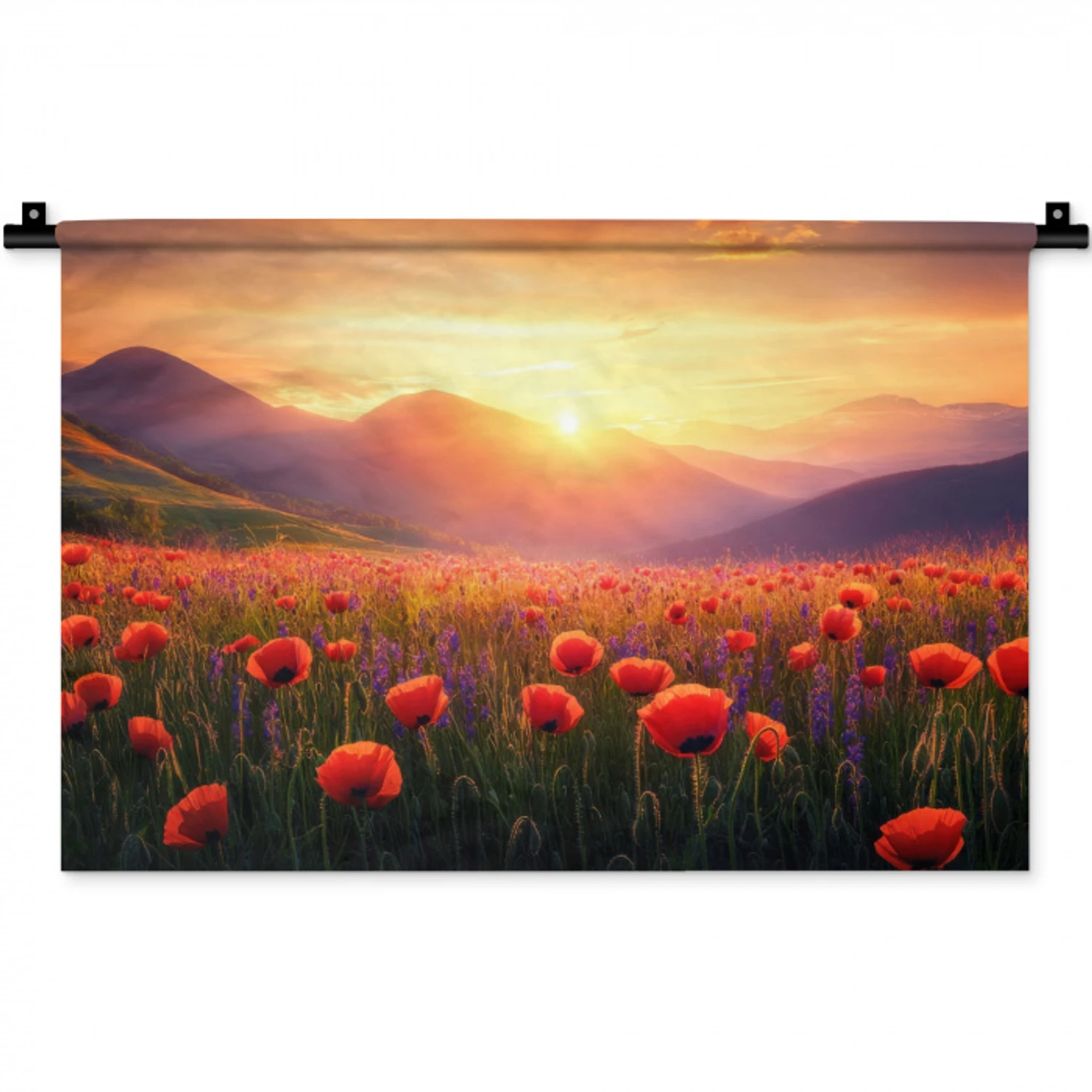 Landschap - Zonsondergang - Bloemenveld Wandkleed katoen klein -zz3d