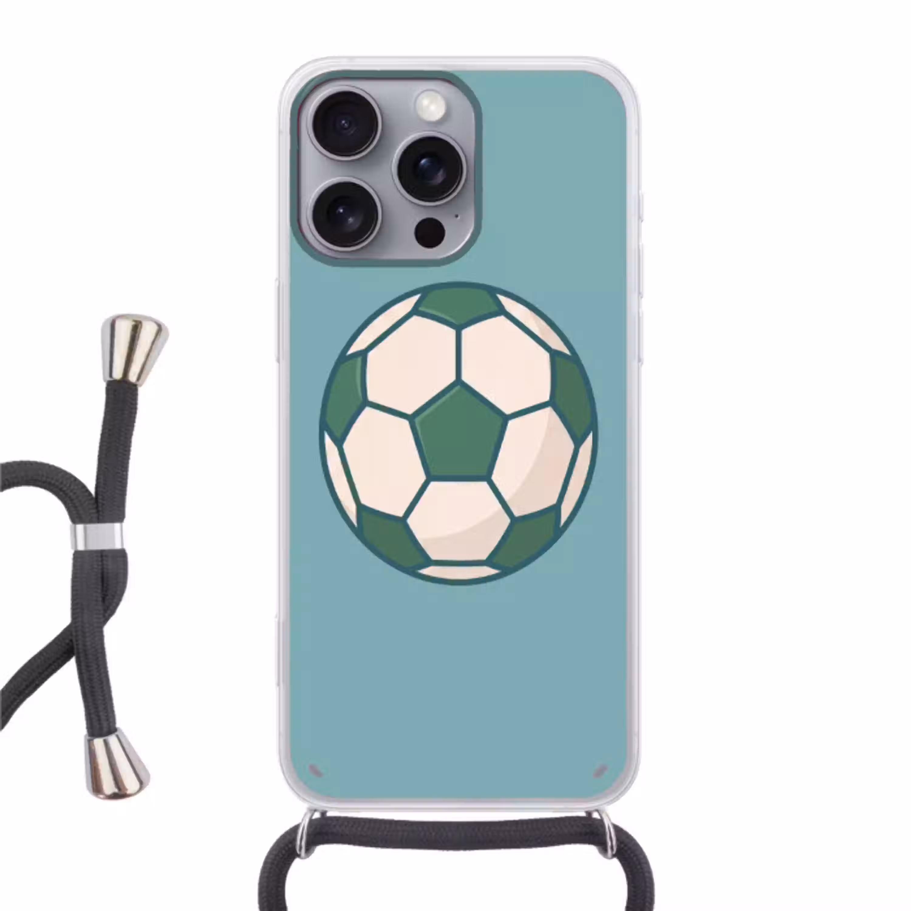 Voetbal - Geometrisch - Sport - Illustratie - Blauwgroen Hoesje iPhone 16 Pro Max met koord klein -3d