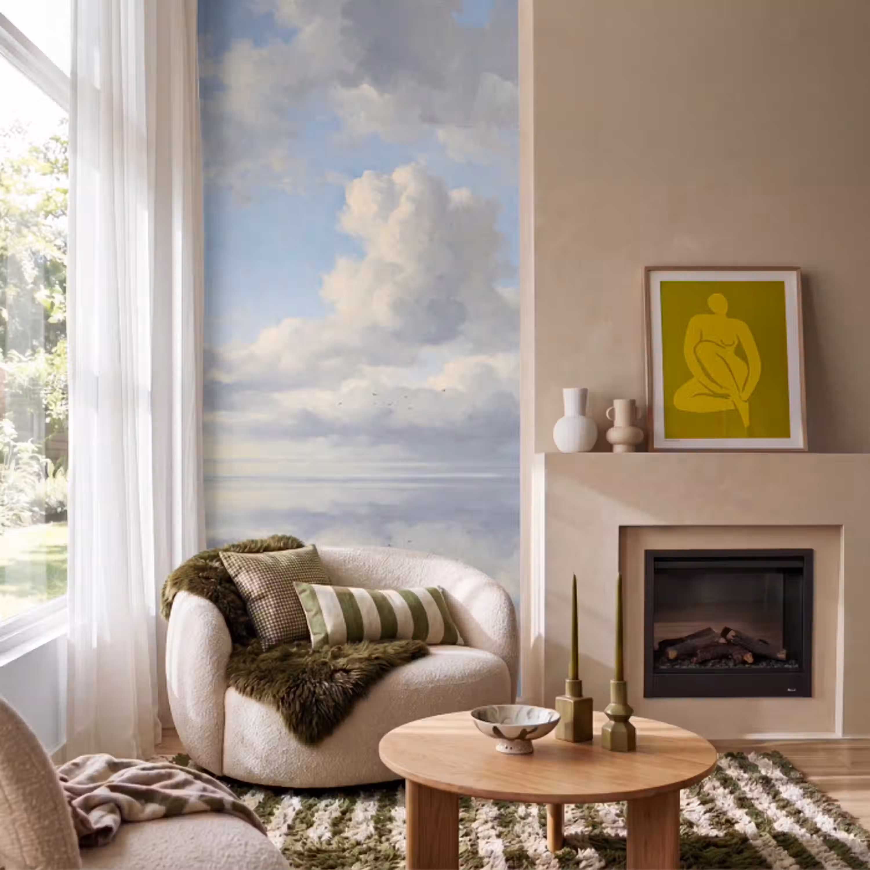Lucht - Wolken - Natuur - Klassiek - Blauw Behang Vlies klein -sfeer2