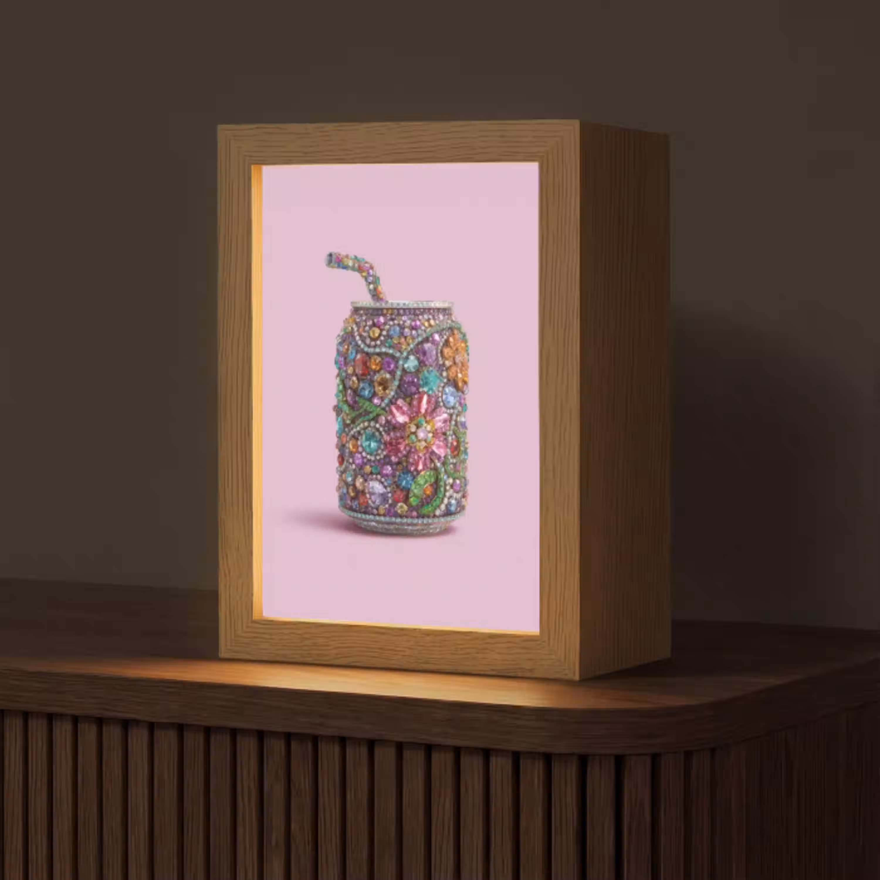 Frisdrankblikje - Bloemenpatroon - Edelstenen - Kleurrijk Light Box met kabel (Tafellamp) klein -z3d_website