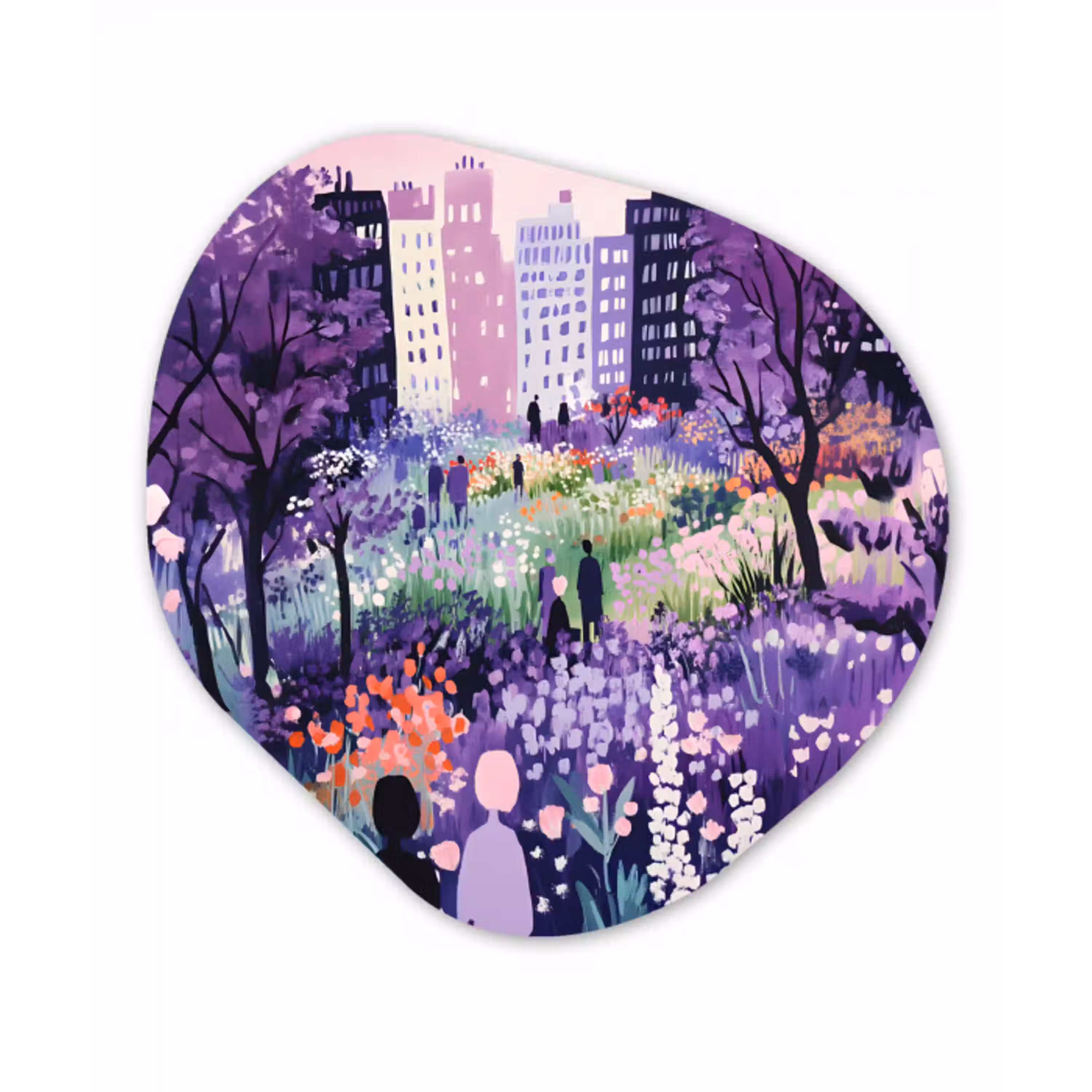 Park - Bomen - Bloemen - Gebouwen Wandcirkel Organisch Aluminium middel -3d
