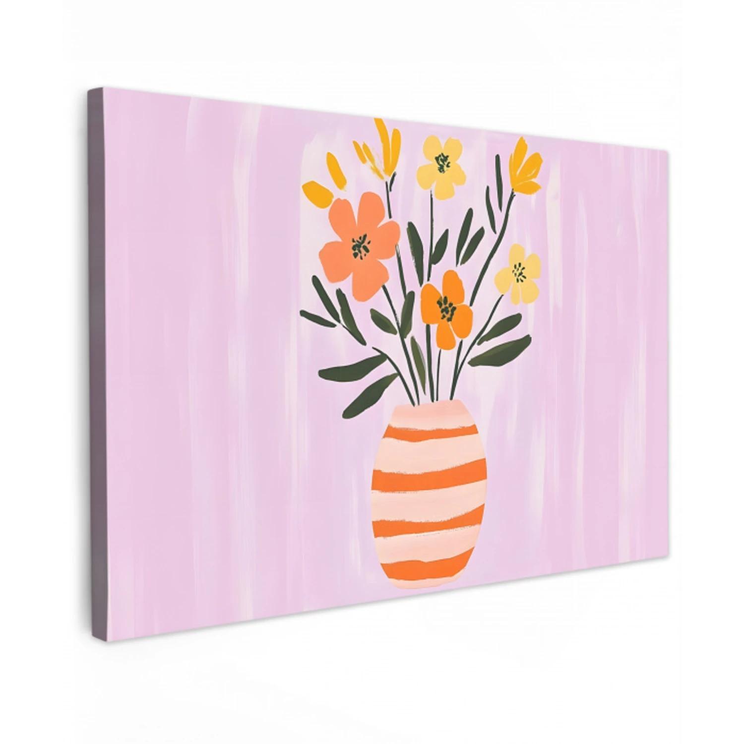 Vaas - Gestreept - Bloemen - Oranje Tuinposter op houten frame 2 cm dik klein -3d
